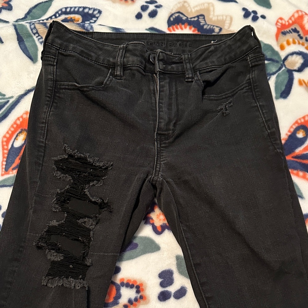 American Eagle Outfitters Charcoal Distressed Skinny Jeans